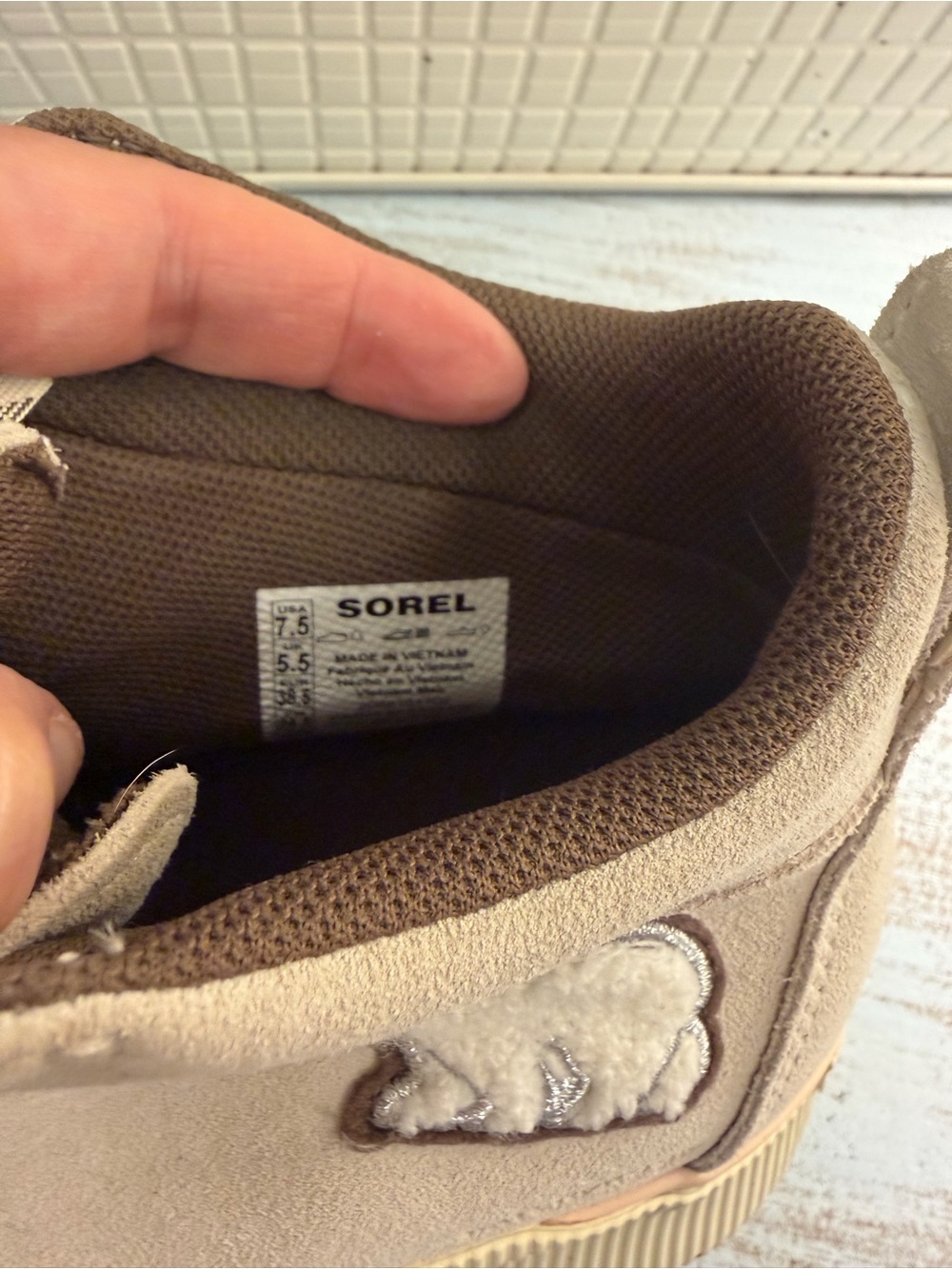Sorel Tan Suede Ankle Booties with Shearling Patch